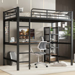 Loft Bed with Desk & Shelves 90x200cm - Black & Dark Wood