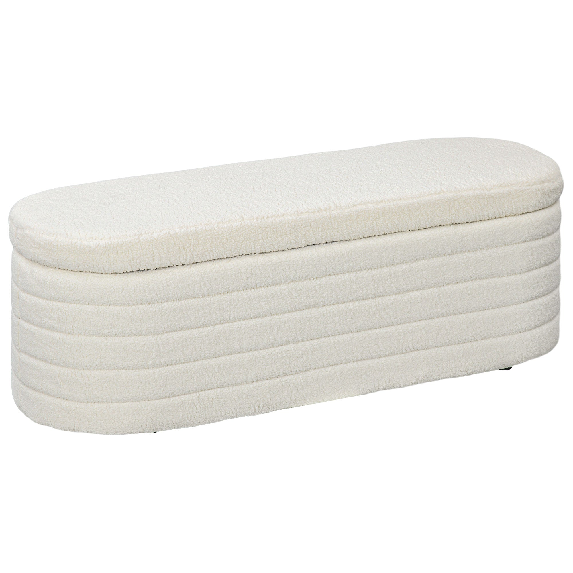 Bedroom Bed Bench Storage Wooden Legs Teddy Fleece Cream White