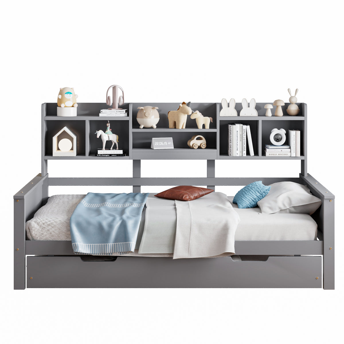 Extendable Sofa Bed 90x200cm with Storage, Grey Solid Wood