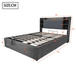Hydraulic Bed with Storage Headboard and USB Charging, 180x200cm, Grey Wood