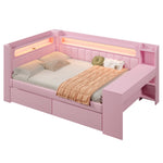 Upholstered Daybed 140x200 with Desk, USB & 2 Drawers, Pink