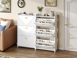 Shoe Cabinet with 6 Drop-Down Doors and Adjustable Width, White MDF