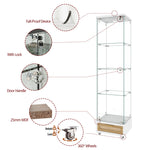 Modern Glass Display Cabinet LED Lights Drawers 4 Shelves - White