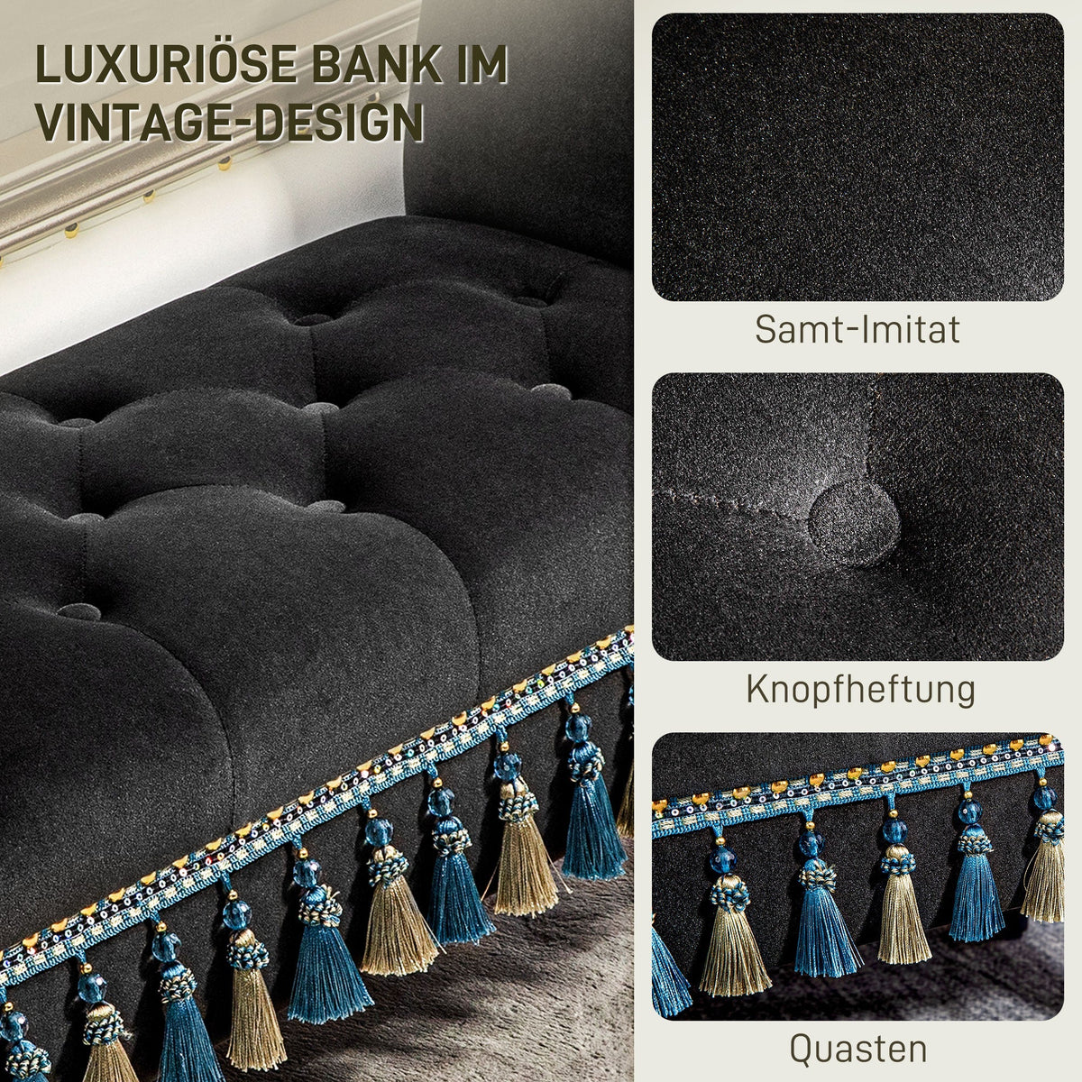 Upholstered Bench, Storage Armrest Wooden Legs, Dark Grey