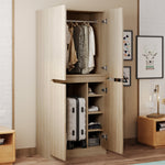 Wardrobe Double Door 70x40x170cm Storage Compartment, Wood Color