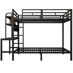 Bunk Bed with Desk, Storage, LED Light and USB Port, 140 x 200 cm, Black Iron
