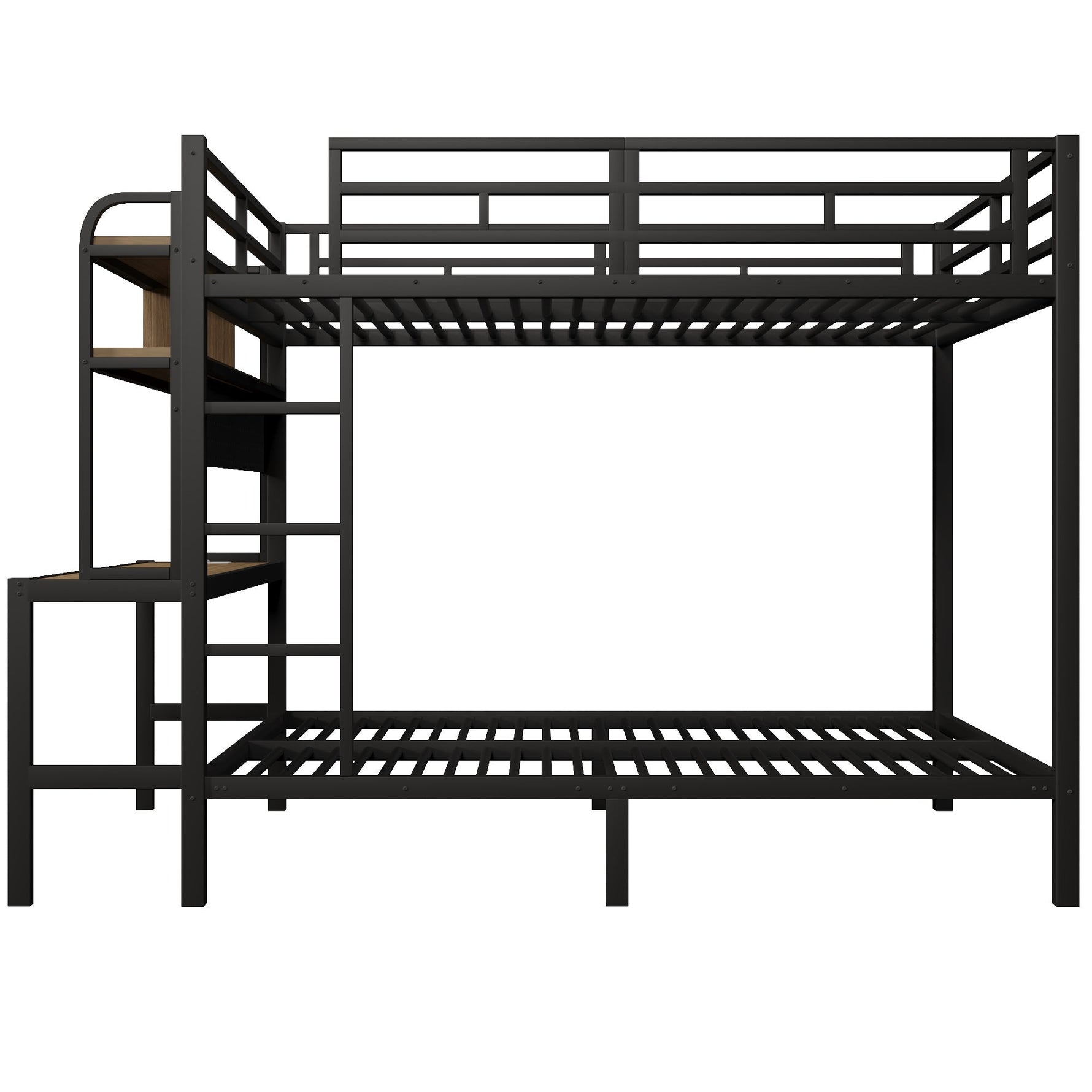 Bunk Bed with Desk, Storage, LED Light and USB Port, 140 x 200 cm, Black Iron