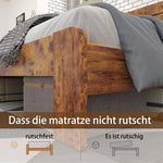 Wooden Double Bed 140x200cm High Headboard Frame, Antique Wood/Iron