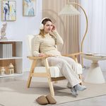 Nordic Armchair, Upholstered Lounge Chair, Wooden Frame, Velvet Look, Cream White