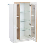Living Room Cabinet, 3-Door High-Gloss LED Display, Glass Shelves & Drawer, Transparent