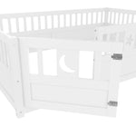 Panel Bed 140x190cm Children's with Railing Star & Moon Decoration - White