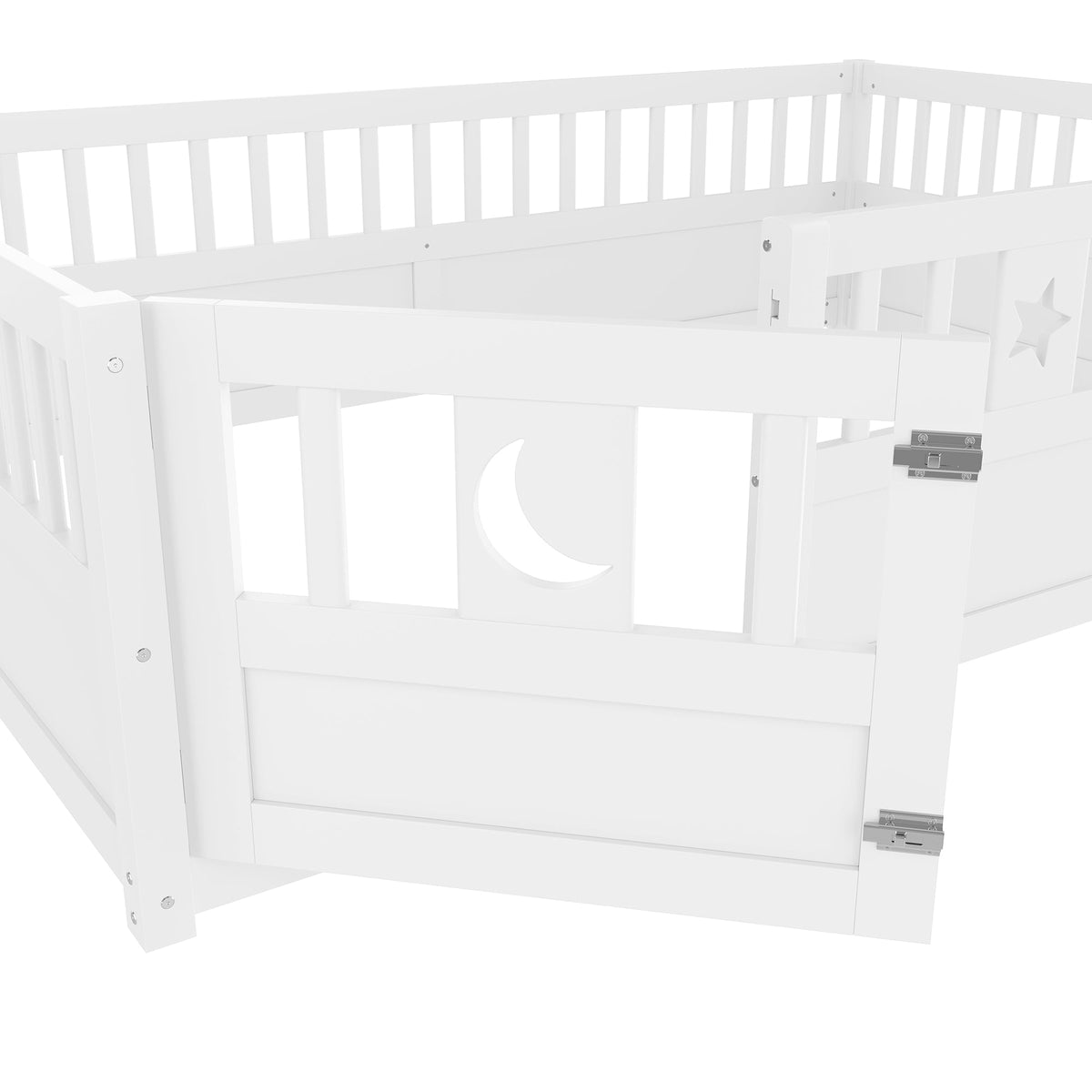 Panel Bed 140x190cm Children's with Railing Star & Moon Decoration - White