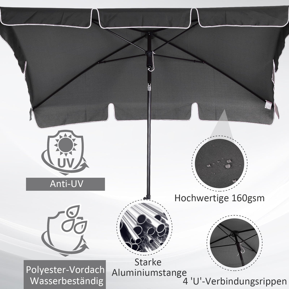 Parasol/Umbrella, Foldable Sunshade for Beach/Garden/Balcony, Grey