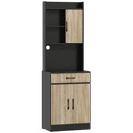 Kitchen Cabinet with Work Surface, Drawer & 3 Open Shelves, Natural Wood Black