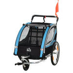 Child Trailer, Stroller, 5-Point Safety Belt, Steel, Blue