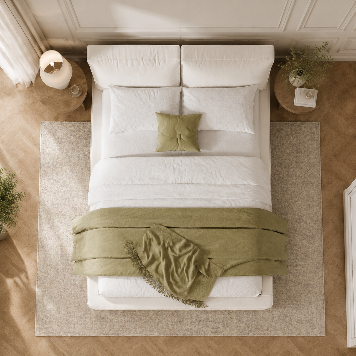 Upholstered Double Bed 160x200cm, Slatted Base, Beige Chenille