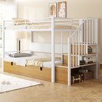 Iron Loft Bed with Padded PU Backrest and Hydraulic Function, 90x200cm, White