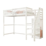 Loft Bed 90x200 with Stairs Storage Shelf Wardrobe, White Wooden
