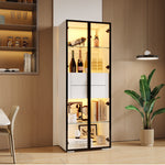Display Cabinet, Tempered Glass Door, LED, 2 Drawers, White