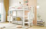 Loft Bed 90x200 with Stairs Storage Shelf Wardrobe, White Wooden