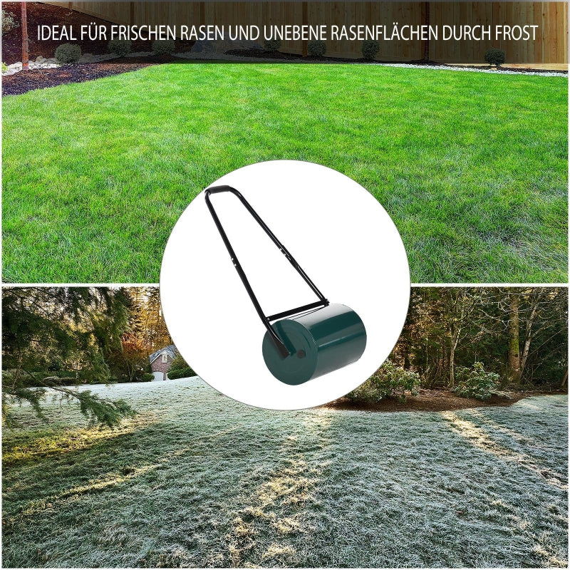 Lawn Roller Garden Roller with U-Handle, 31cm Diameter, 30cm Working Width, Metal Green