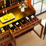 Tall Cabinet LED Lighting Wine Rack Adjustable Shelves 145x39x171cm Walnut Color