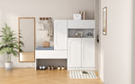 Trendy 2-in-1 Shoe Cabinet with Curved Doors, Soft-Close, Adjustable Compartments, Upholstered Bench, White