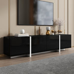 TV Stand Low Cabinet with LED Light Strip, Black/White