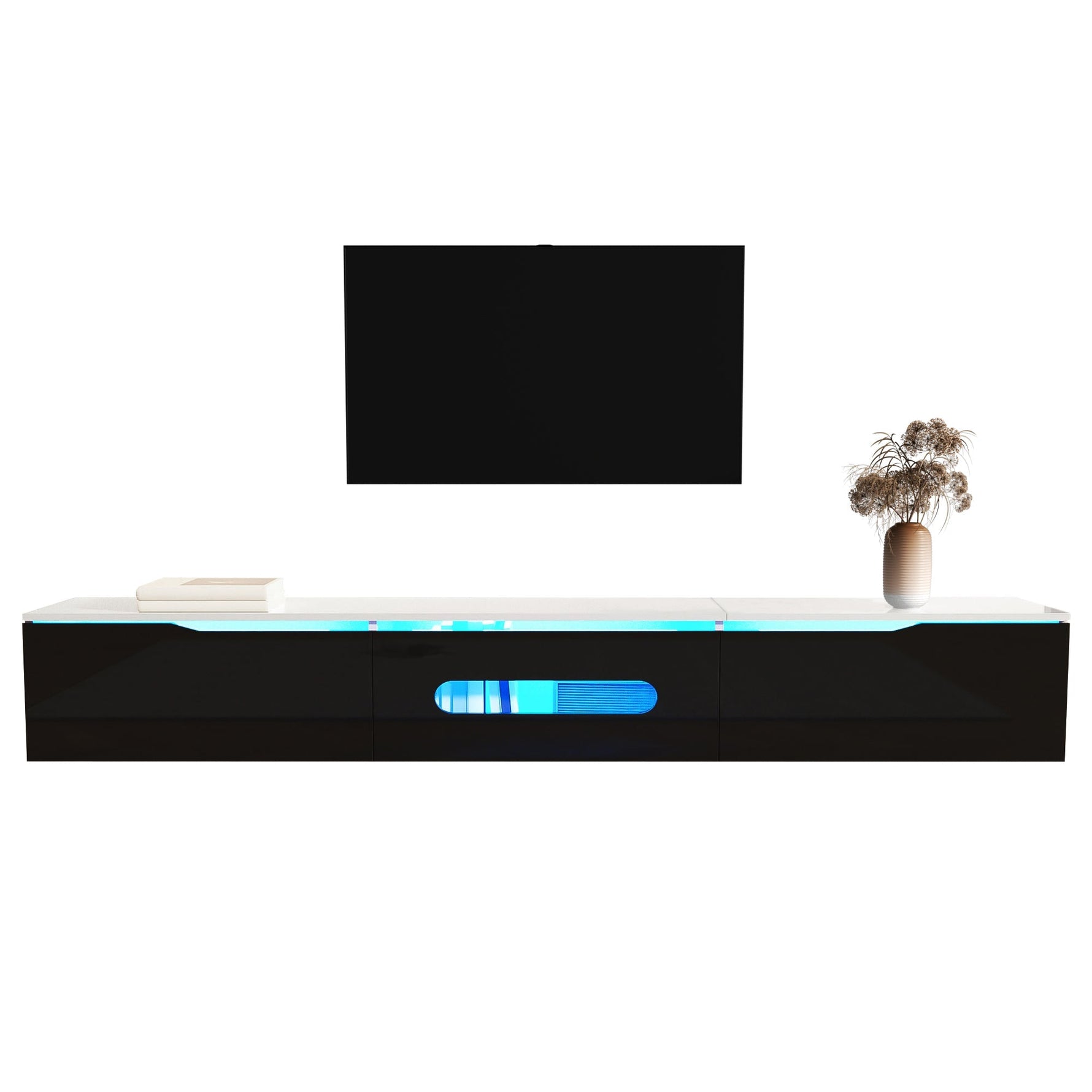 TV Cabinet 180cm High-Gloss LED Wall-Mountable Black/White