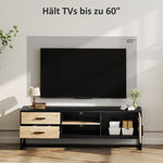 TV Cabinet with Door, 2 Drawers, Open Compartments, Adjustable Shelf, Black