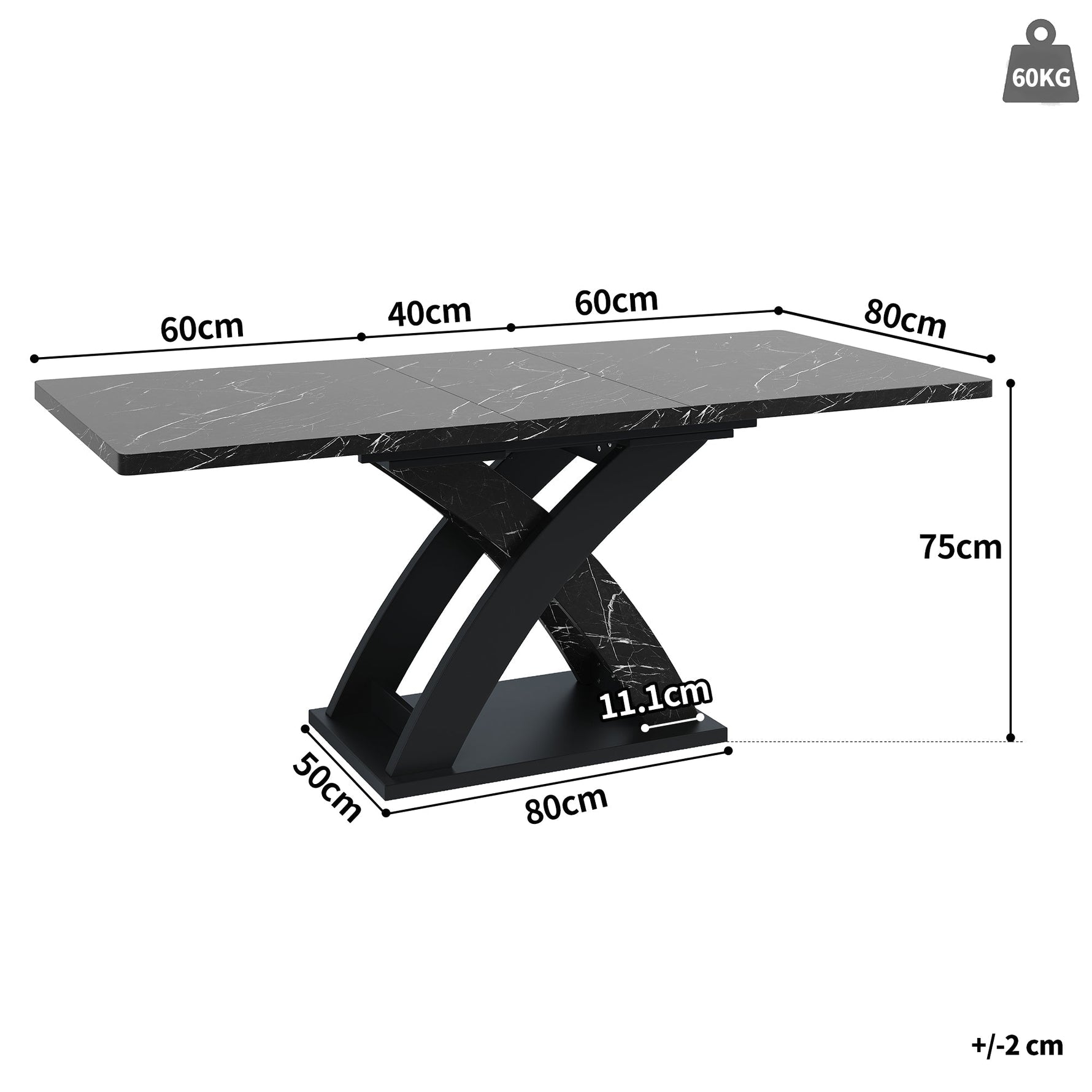 Extendable Dining Table 120-160cm 6 Seater - Black