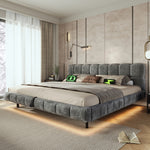 Upholstered Cloud Bed 180x200cm Hydraulic Storage LED, Grey Chenille