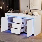 Living Room Cabinet 140cm 3 Drawers 2 Doors LED High-Gloss White