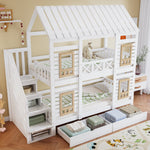 Bunk Bed Children's 90x200cm Safety Rail Storage Drawers Stairs, Pine+MDF White/Natural
