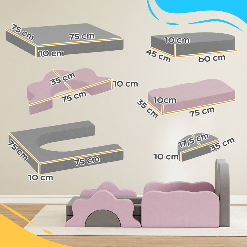 12-Piece Foam Block Set for Climbing Building and Crawling, Corduroy, Grey and Pink