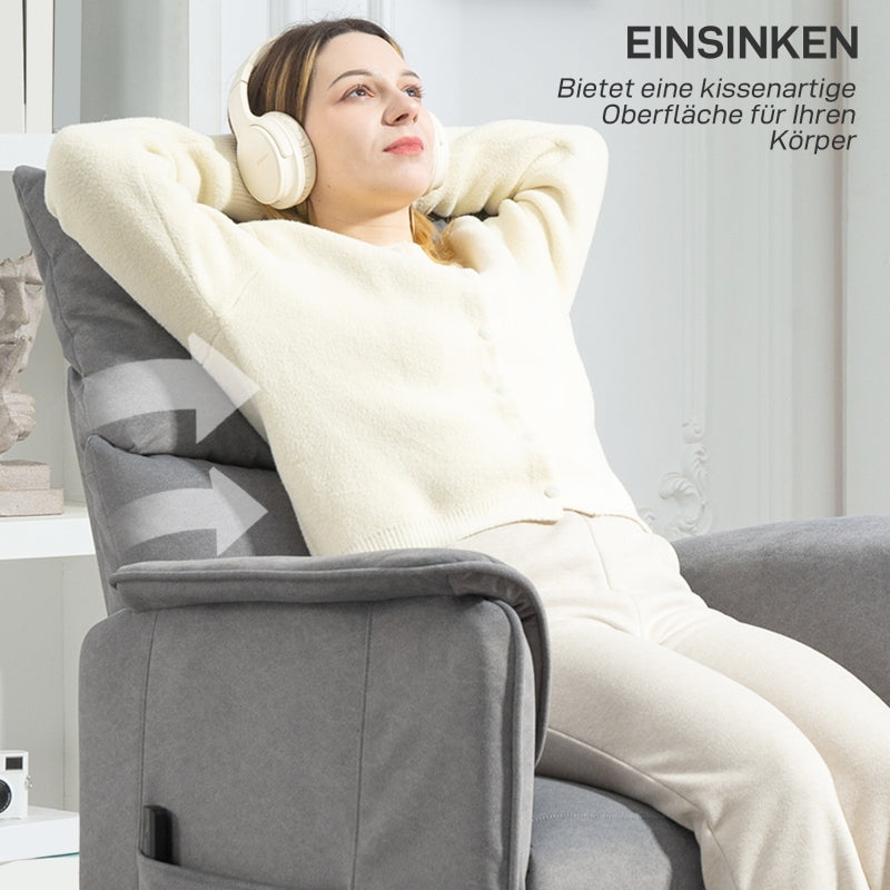 Electric Recliner Chair, Adjustable, Memory, Pet-Friendly Faux Velvet, Grey