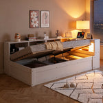 Sofa Bed 90x200 cm with Hydraulic Storage & LED - White