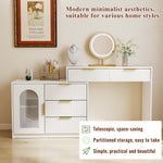 Modern Dressing Table with LED Mirror & Glass Top, White