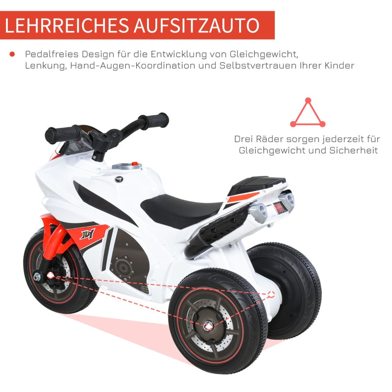 Children's motorcycle ride-on vehicle with music, stable & safe, white
