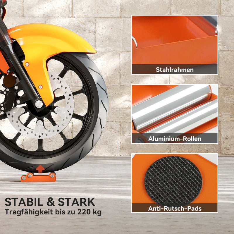 Motorcycle Cleaning Stand, Roller Stand, Tire Cleaning & Chain Lubrication, Orange