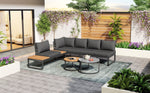 Garden Furniture Set 4-5 Seater with 2 Stackable Coffee Tables Adjustable Legs Galvanized Iron Grey