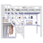 Solid Wood Bed 140x200 with Desk, Storage & LED - White