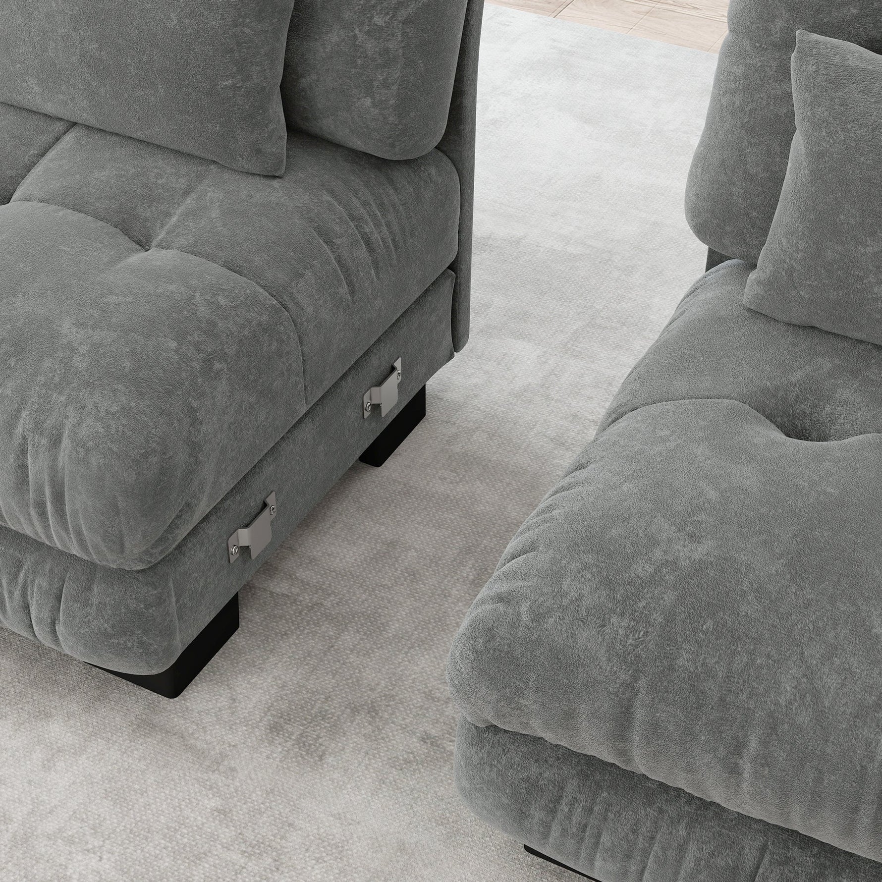 3-Seater Modular Corner Sofa, Deep Seat Sofa Bed, Chenille Grey