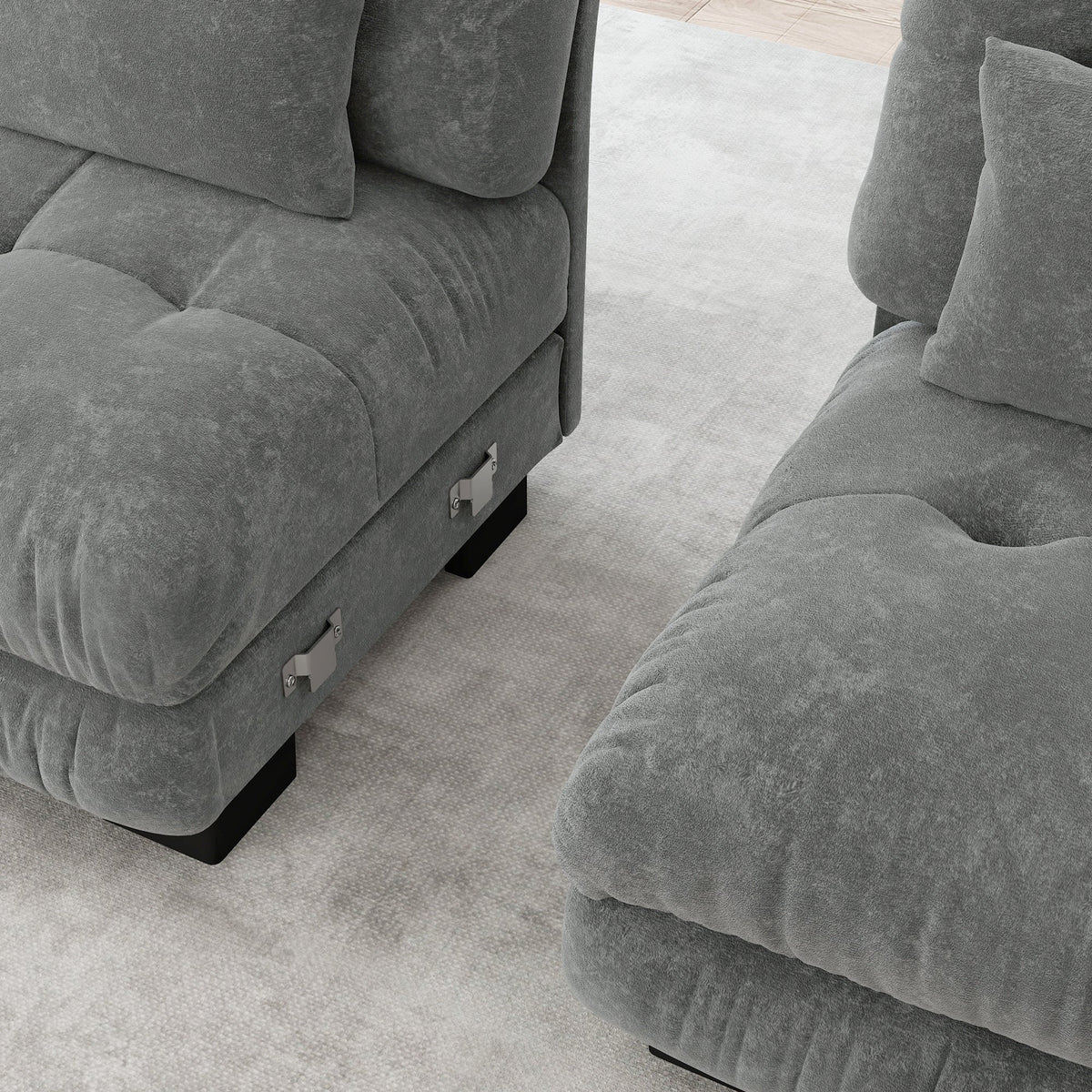 Modular Corner Sofa, 4-Seater Deep Seat Sleeper, Chenille Grey