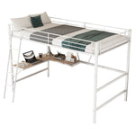 Loft Bed with L-Shaped Desk and Shelf, 90x200cm Metal Frame, White