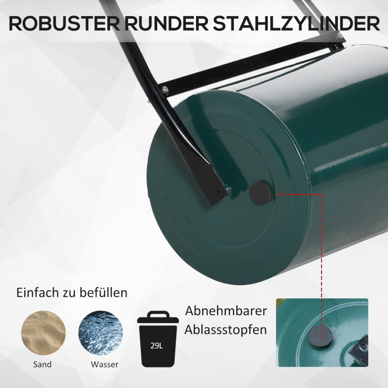 Lawn Roller Garden Roller with U-Handle, 31cm Diameter, 30cm Working Width, Metal Green
