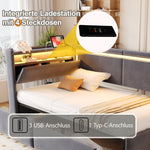Upholstered Sofa Bed 90x200cm with LED & USB Headboard Storage Drawer Dark Grey Velvet