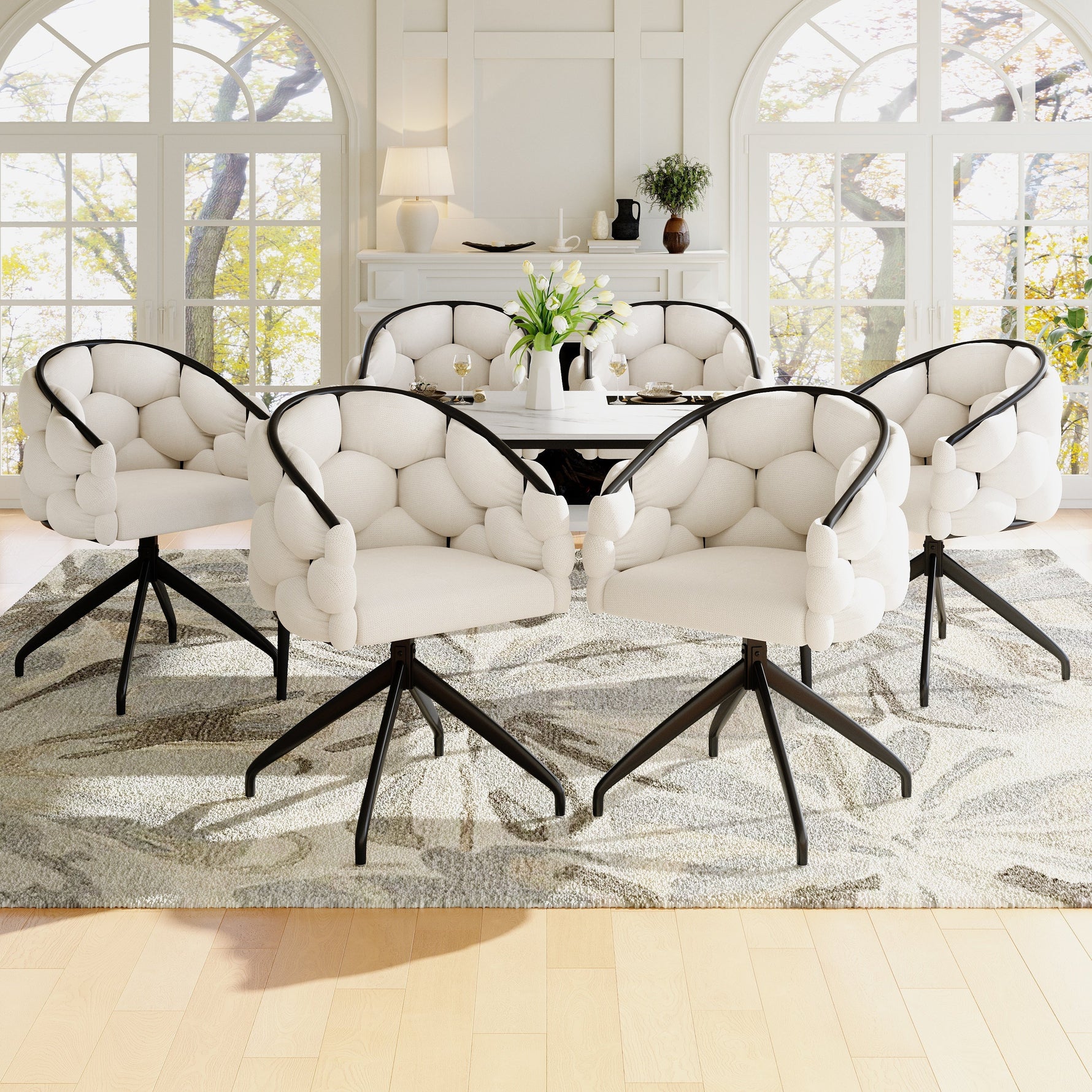 Luxury Velvet Chairs Set of 6 Swivel Ergonomic - Beige