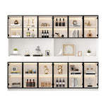 White Display Cabinet with LED Lights and Glass Doors, 200cm High, White and Black Frame