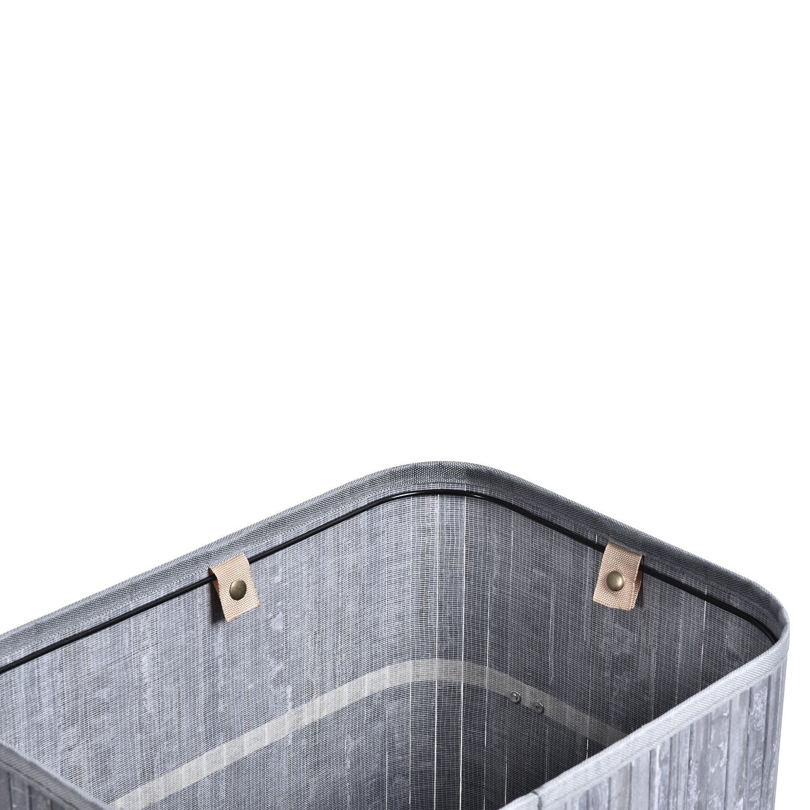 Laundry Basket 72L Foldable with Lid, Bamboo, Grey